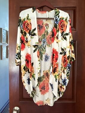 Lime n Chili Floral Open Front Kimono Cardigan Duster Womens Medium